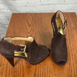 MICHAEL Michael Kors open-toe suede ankle boots/heels , size 9.5